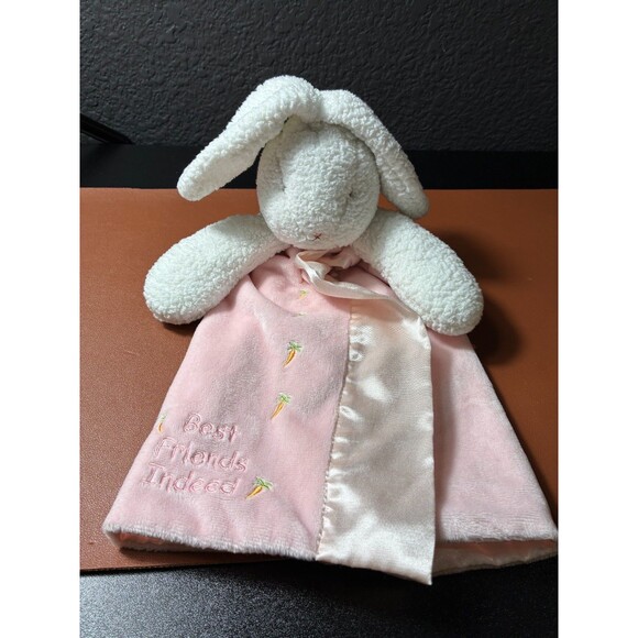 Bunnies By The Bay Best Friends Indeed Bunny Lovey Satin Plush Security Blanket - Picture 1 of 6